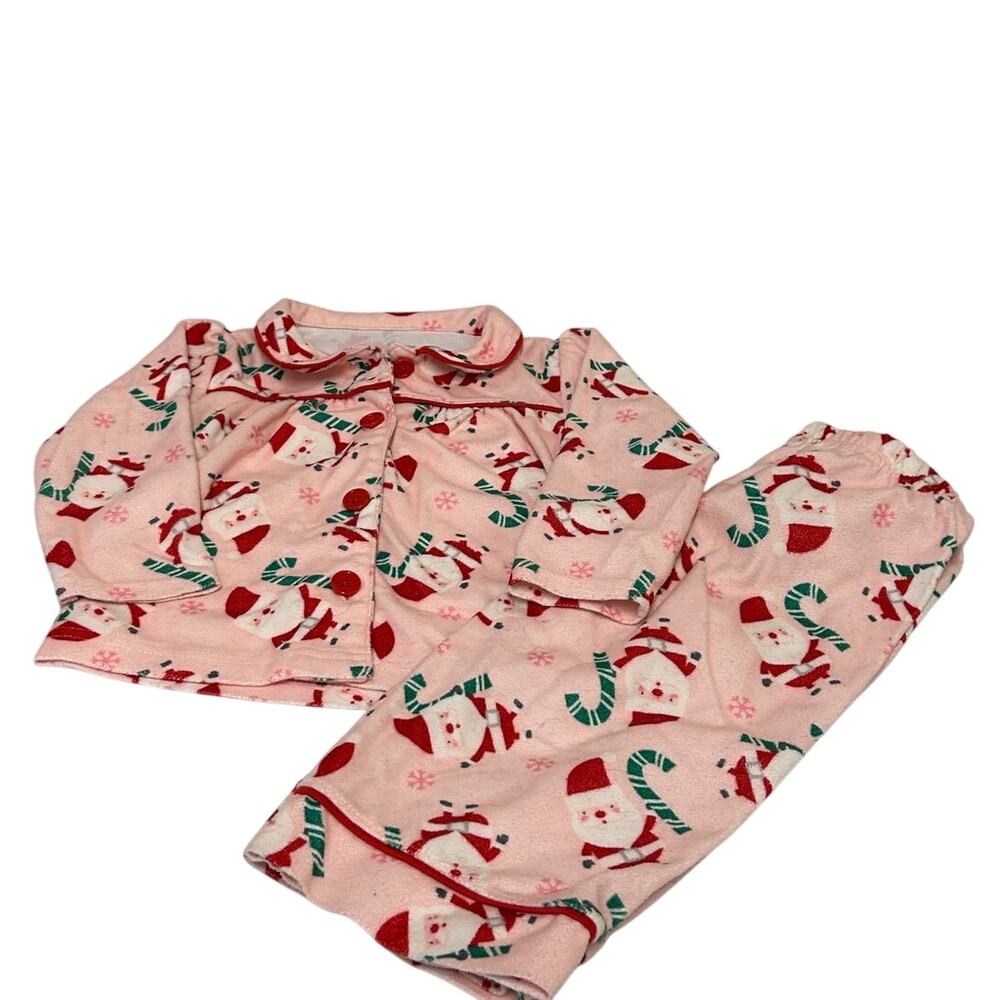 Carters pink sz 18 m Christmas pajama set Santa Claus and candy canes w/red trim
